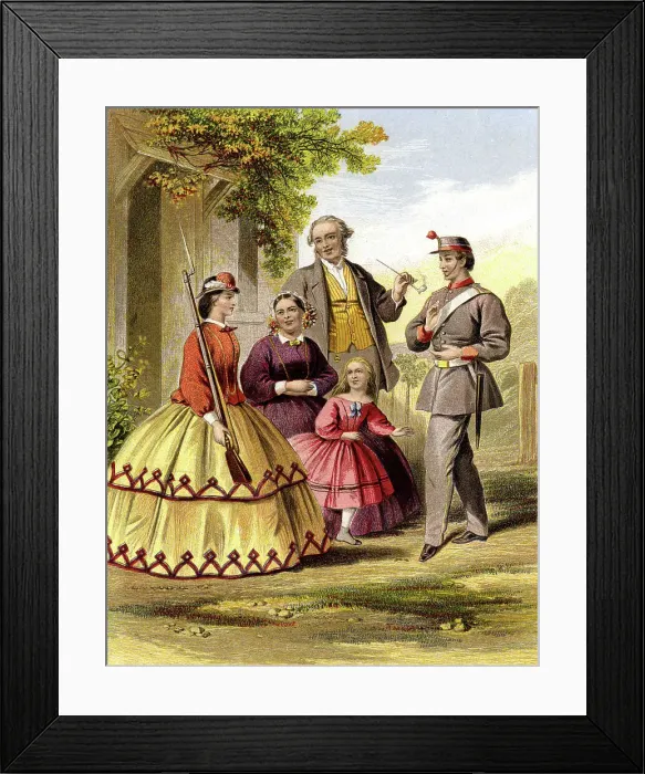 Framed Print : Soldier surprised by sweetheart standing with his rifle Framed Print : Soldier surprised by sweetheart standing with his rifle