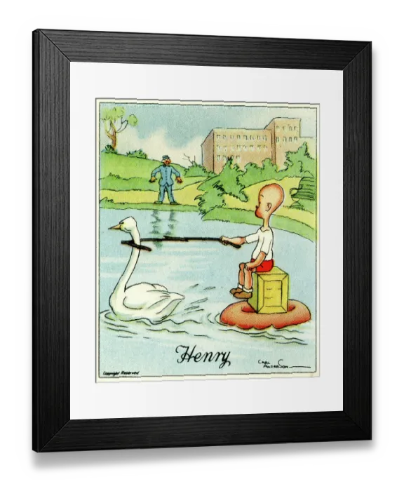 Framed Print : Towed by a swan, Henry cartoon by Carl Anderson Framed Print : Towed by a swan, Henry cartoon by Carl Anderson