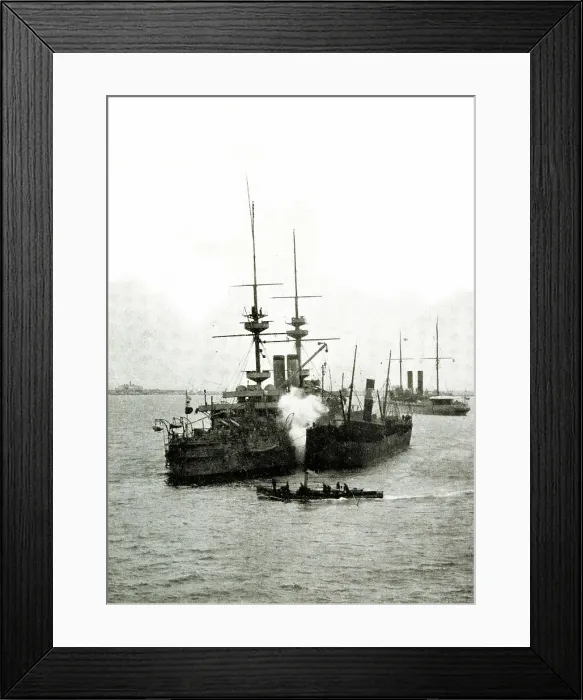 Framed Print : Channel British Naval Fleet, with collier alongside Framed Print : Channel British Naval Fleet, with collier alongside