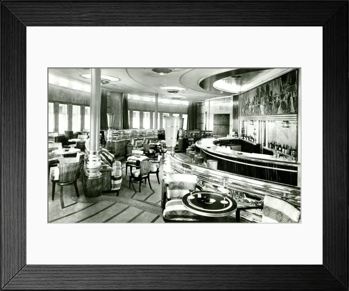 Framed Print : Cunard White Star, RMS Queen Mary, Lounge and Bar