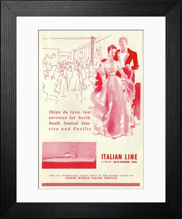 Framed Print : Advert, Italian Line cruises, Genoa, Italy Framed Print : Advert, Italian Line cruises, Genoa, Italy