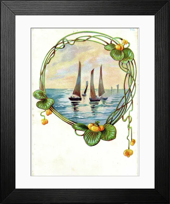 Framed Print : Sailing boats with decorative border Framed Print : Sailing boats with decorative border