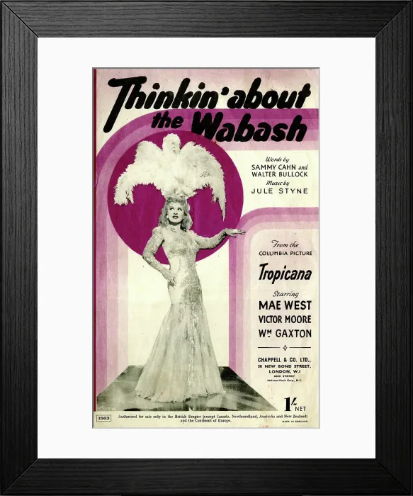 Framed Print : Music cover, Thinkin about the Wabash, Mae West Framed Print : Music cover, Thinkin about the Wabash, Mae West