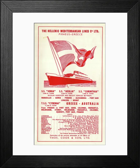 Framed Print : Advert, The Hellenic Mediterranean Lines, Greece Framed Print : Advert, The Hellenic Mediterranean Lines, Greece