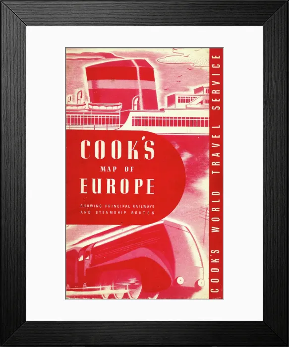 Framed Print : Thomas Cook's Map of Europe 1955 Framed Print : Thomas Cook's Map of Europe 1955