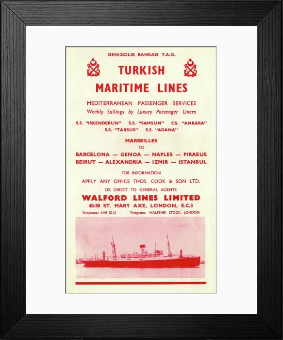 Framed Print : Advert, Turkish Maritime Lines Framed Print : Advert, Turkish Maritime Lines