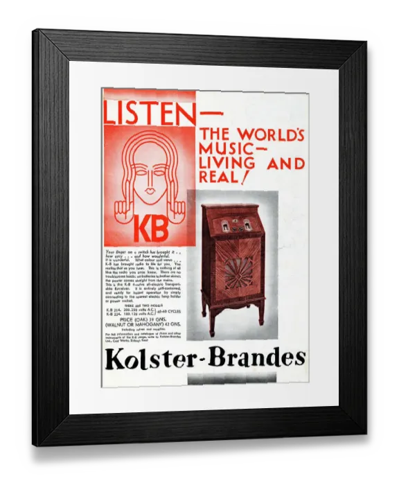 Framed Print : Advert, Kolster-Brandes, KB Radio Framed Print : Advert, Kolster-Brandes, KB Radio