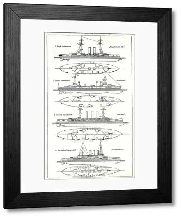 Framed Print : British, French, American and German battleships Framed Print : British, French, American and German battleships