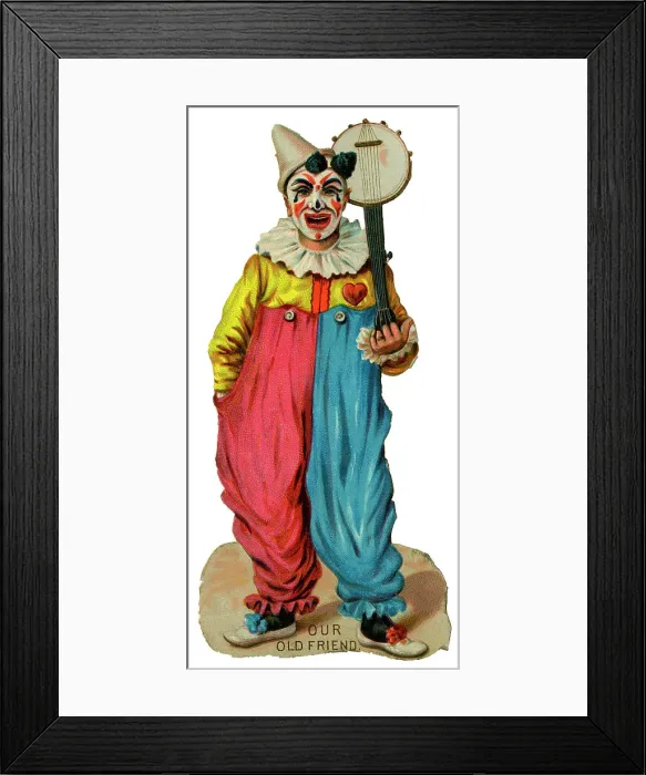 Framed Print : Victorian Scrap, Clown with Banjo Framed Print : Victorian Scrap, Clown with Banjo