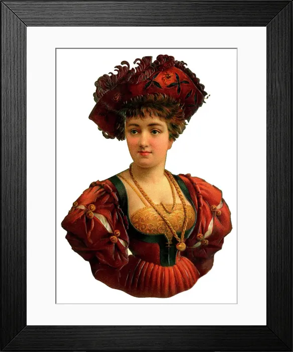 Framed Print : Victorian scrap, woman in red Framed Print : Victorian scrap, woman in red