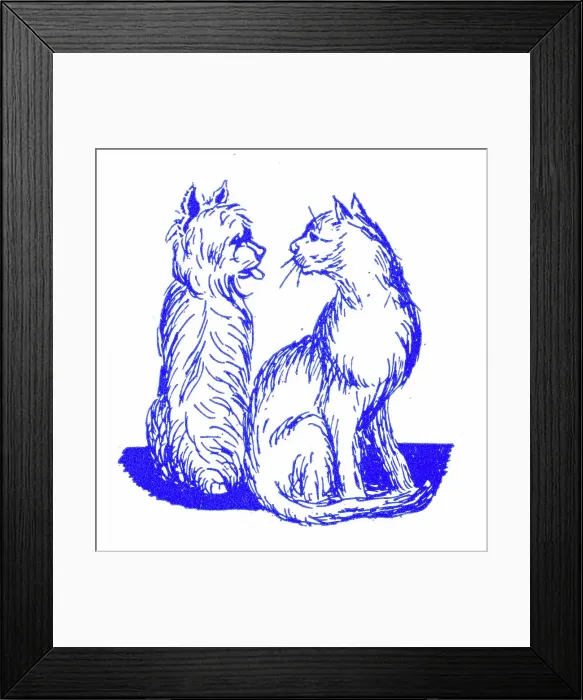 Framed Print : Dog and cat - 1950s printer's block Framed Print : Dog and cat - 1950s printer's block
