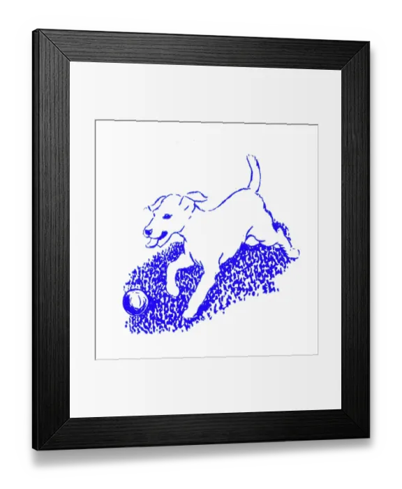 Framed Print : Dog playing with a ball - 1950s printer's block Framed Print : Dog playing with a ball - 1950s printer's block