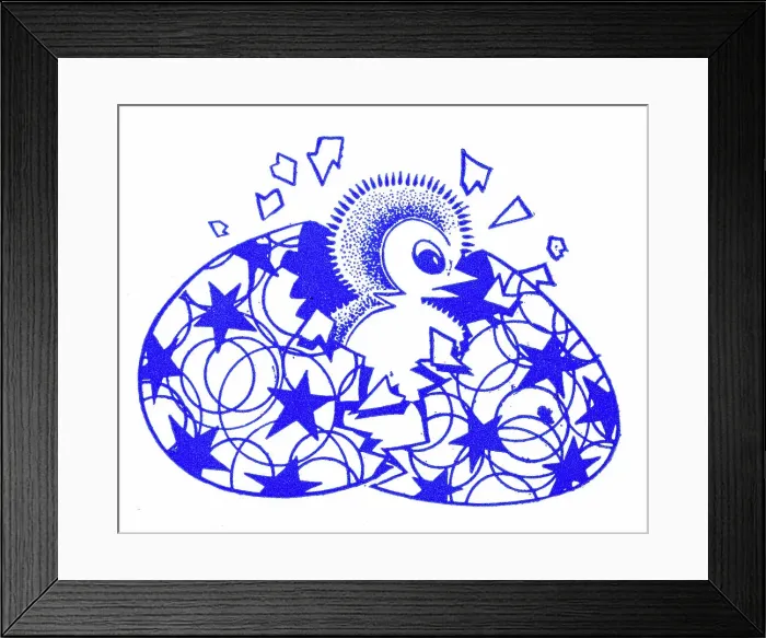 Framed Print : Easter chick hatching from egg - 1950s printer's block Framed Print : Easter chick hatching from egg - 1950s printer's block