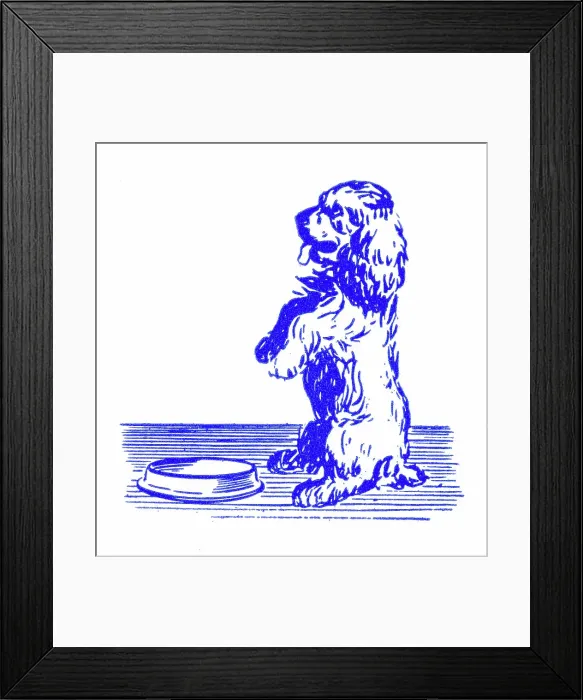 Framed Print : Dog begging for meal - 1950s printer's block