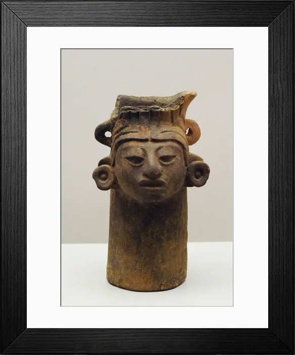 Framed Print : Vase decorated with human head. Ceramics, Zapotec culture Framed Print : Vase decorated with human head. Ceramics, Zapotec culture
