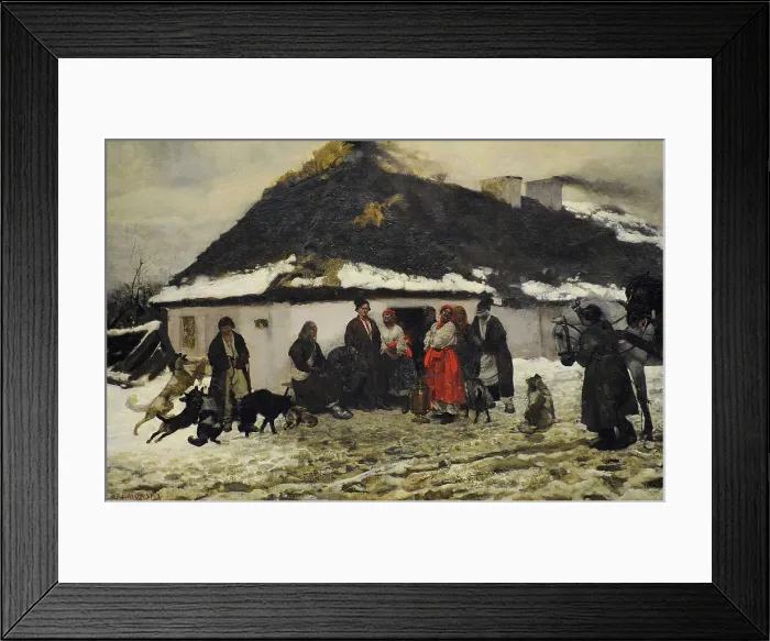 Framed Print : Four Horses in Front of a Cottage, 1876, by Jozef Chelmonski Framed Print : Four Horses in Front of a Cottage, 1876, by Jozef Chelmonski