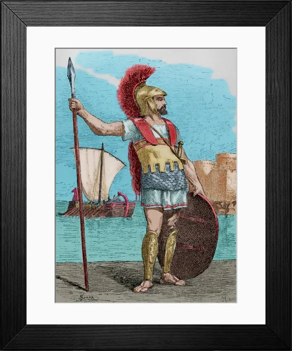 Framed Print : Carthaginian soldier. Engraving by Serra. Later colouration Framed Print : Carthaginian soldier. Engraving by Serra. Later colouration