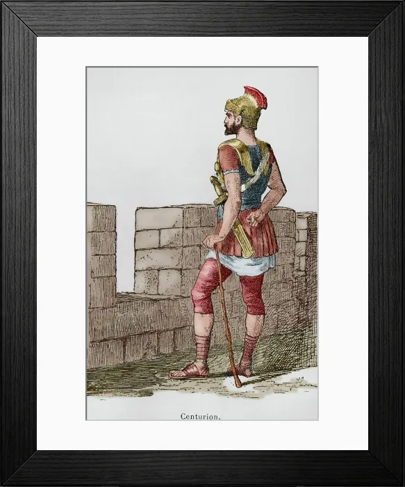 Framed Print : Roman centurion. Engraving. Later colouration Framed Print : Roman centurion. Engraving. Later colouration
