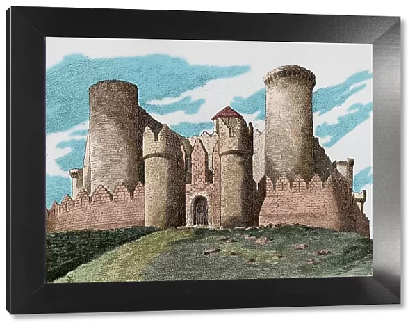 Spain. Castle of Belmonte. Engraving. Later colouration