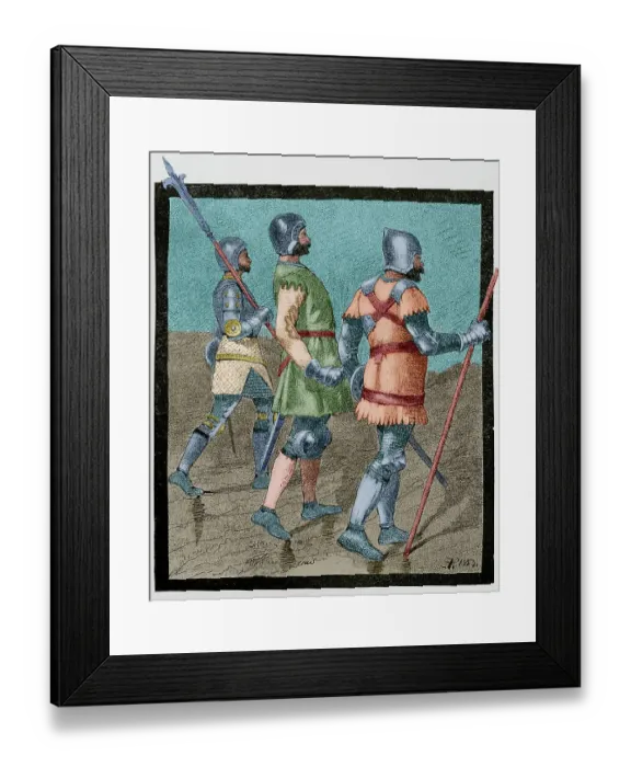 Framed Print : Aragonese warriors (1390). Engraving from a tryptich Framed Print : Aragonese warriors (1390). Engraving from a tryptich