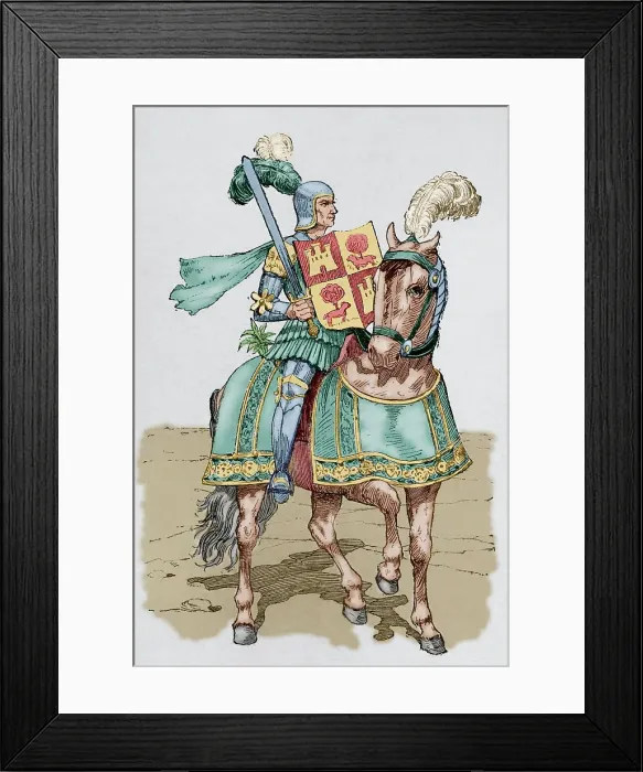 Framed Print : Christian Knight. Engraving from a codex of the 14th century Framed Print : Christian Knight. Engraving from a codex of the 14th century
