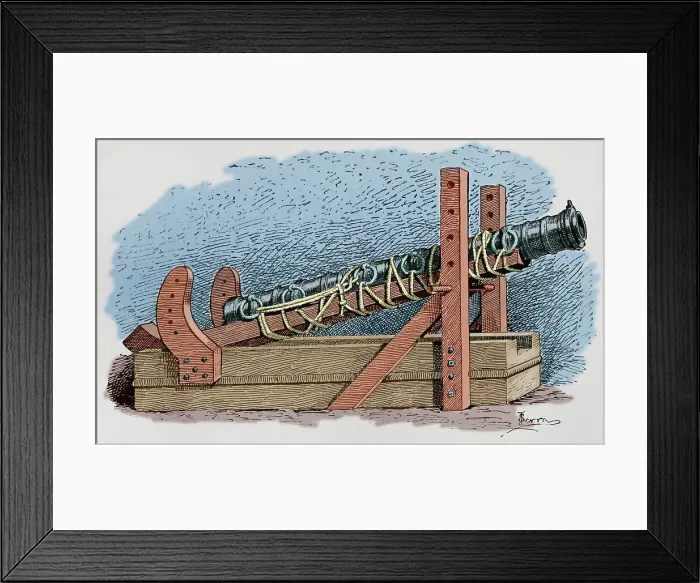 Framed Print : Weaponry, Middle Ages. Bombard. Engraving by Serra Framed Print : Weaponry, Middle Ages. Bombard. Engraving by Serra