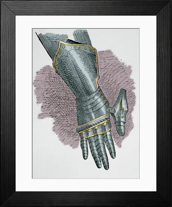 Framed Print : Armour. Gauntlet. Engraving. Museo Militar, 1883 Framed Print : Armour. Gauntlet. Engraving. Museo Militar, 1883