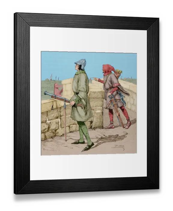 Framed Print : Soldiers of Acostamientos. Culveriner and crossbowman Framed Print : Soldiers of Acostamientos. Culveriner and crossbowman