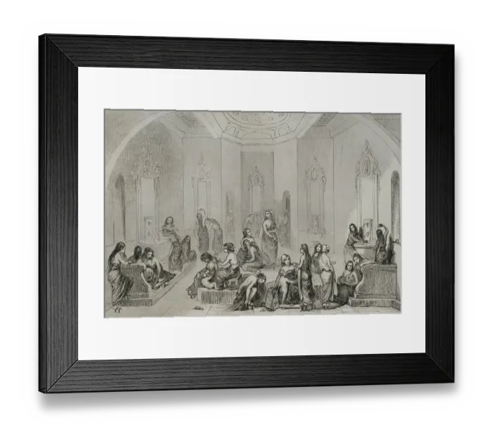 Framed Print : Turkey. Turkish baths for women. Engraving, 19th century Framed Print : Turkey. Turkish baths for women. Engraving, 19th century