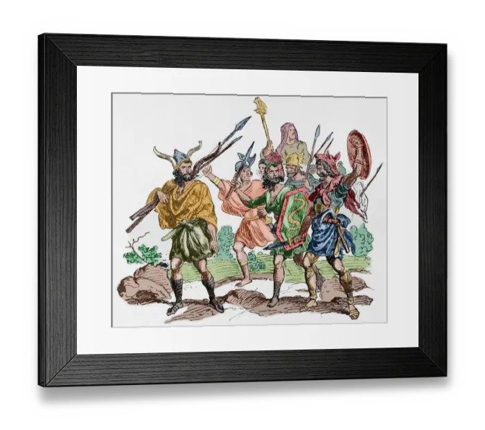 Framed Print : Northern Barbarians. Engraving. Later colouration Framed Print : Northern Barbarians. Engraving. Later colouration