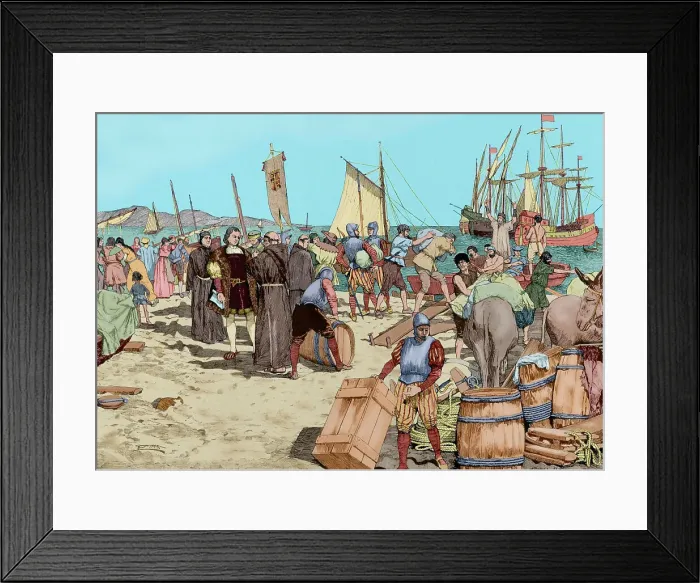 Framed Print : Embarkation of Christopher Columbus at Palos de la Frontera Framed Print : Embarkation of Christopher Columbus at Palos de la Frontera