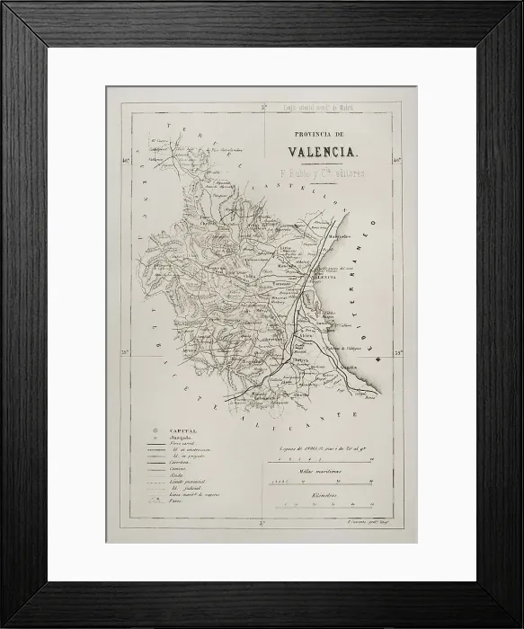 Framed Print : Spain. Map of the province of Valencia, 19th century Framed Print : Spain. Map of the province of Valencia, 19th century