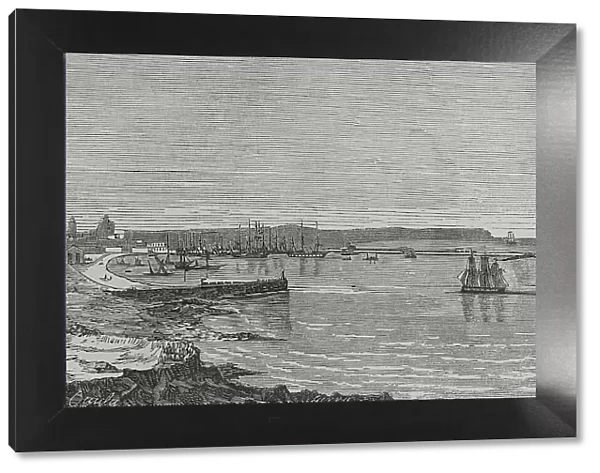 Spain. Grao of Valencia. Panoramic view. Engraving