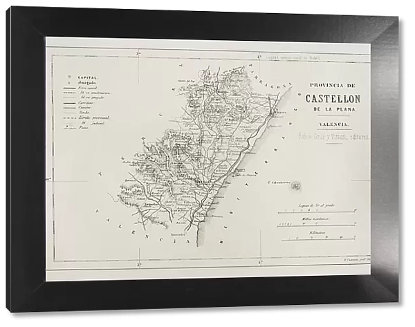 Spain. Map of Castellon de la Plana province, 19th century