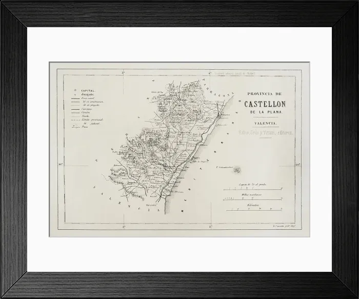 Framed Print : Spain. Map of Castellon de la Plana province, 19th century Framed Print : Spain. Map of Castellon de la Plana province, 19th century