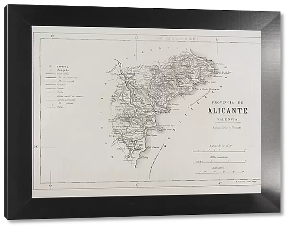 Spain. Map of Alicante province, 19th century