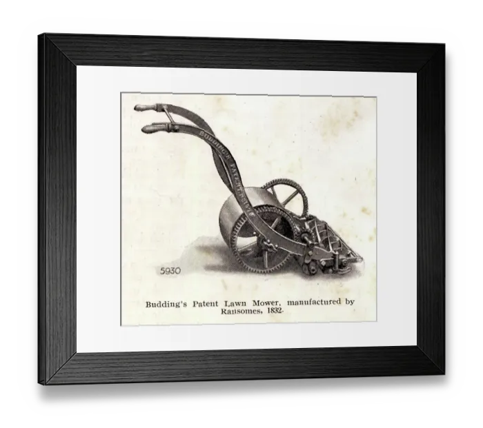 Framed Print : Budding's patent lawn mower made by Ransomes of Ipswich Framed Print : Budding's patent lawn mower made by Ransomes of Ipswich