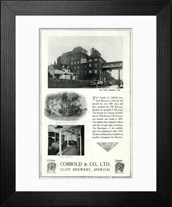 Framed Print : Advert, Cobbold & Co Ltd, Cliff Brewery, Ipswich Framed Print : Advert, Cobbold & Co Ltd, Cliff Brewery, Ipswich