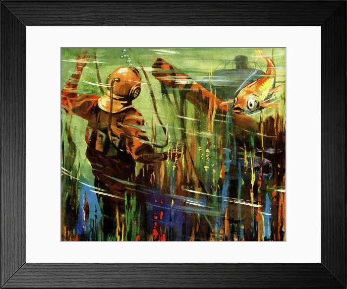 Framed Print : Diver in diving suit on seabed Framed Print : Diver in diving suit on seabed