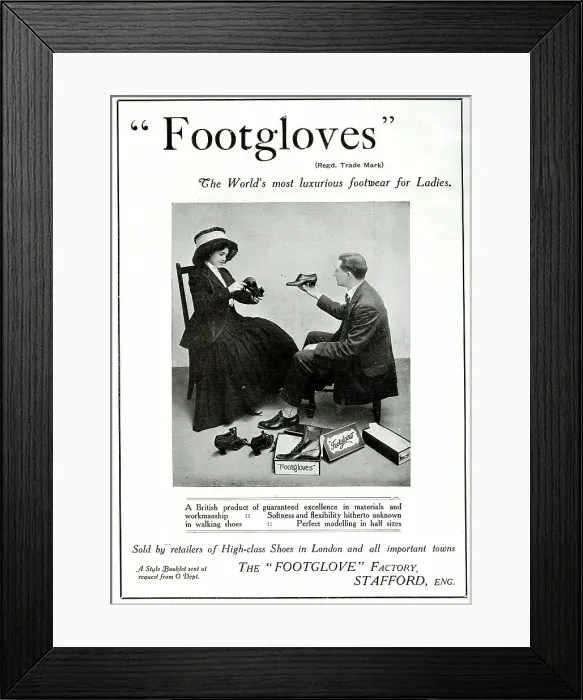 Framed Print : Advert, Footgloves, luxury footwear for ladies Framed Print : Advert, Footgloves, luxury footwear for ladies