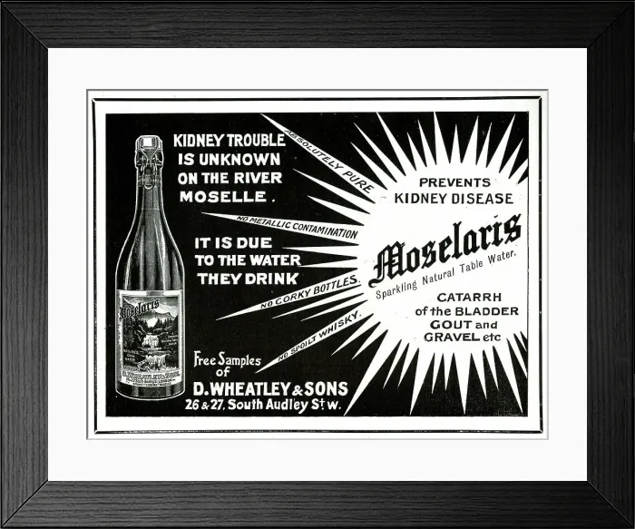 Framed Print : Advert, Moselaris sparkling natural table water Framed Print : Advert, Moselaris sparkling natural table water