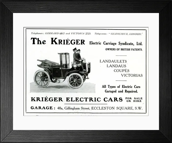 Framed Print : Advert, The Krieger electric car Framed Print : Advert, The Krieger electric car