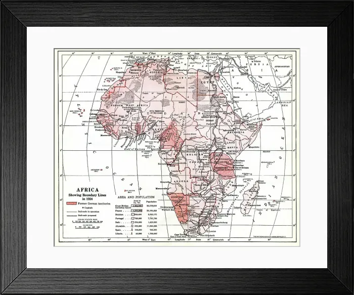 Framed Print : Map of Africa showing boundary lines in 1924 Framed Print : Map of Africa showing boundary lines in 1924
