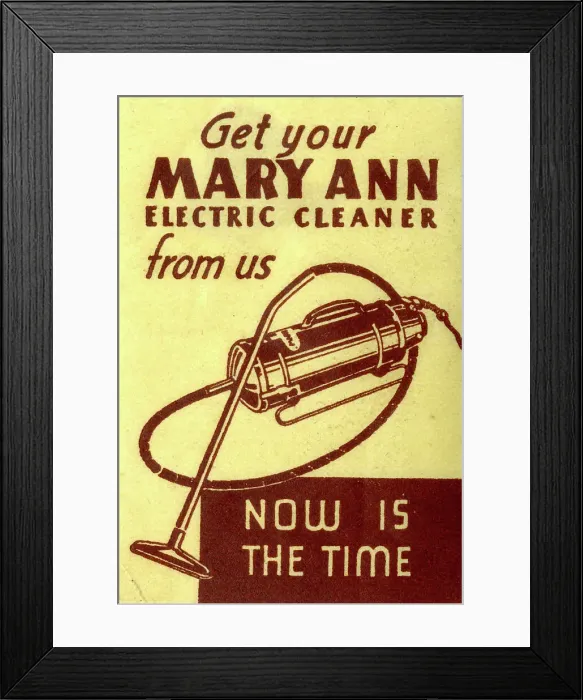 Framed Print : Advertising stamp, Mary Ann electric vacuum cleaner Framed Print : Advertising stamp, Mary Ann electric vacuum cleaner