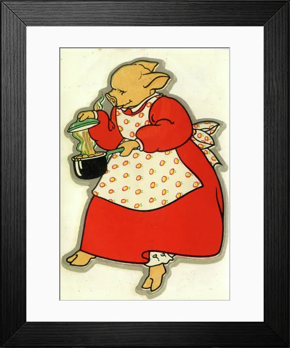 Framed Print : Cartoon, Mrs Pig cooking Framed Print : Cartoon, Mrs Pig cooking