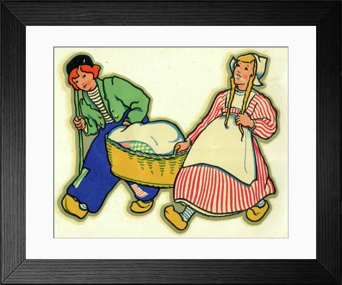 Framed Print : Dutch girl and boy carrying a washing basket Framed Print : Dutch girl and boy carrying a washing basket