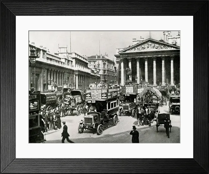 Framed Print : Traffic at Bank of England and Royal Exchange, London Framed Print : Traffic at Bank of England and Royal Exchange, London