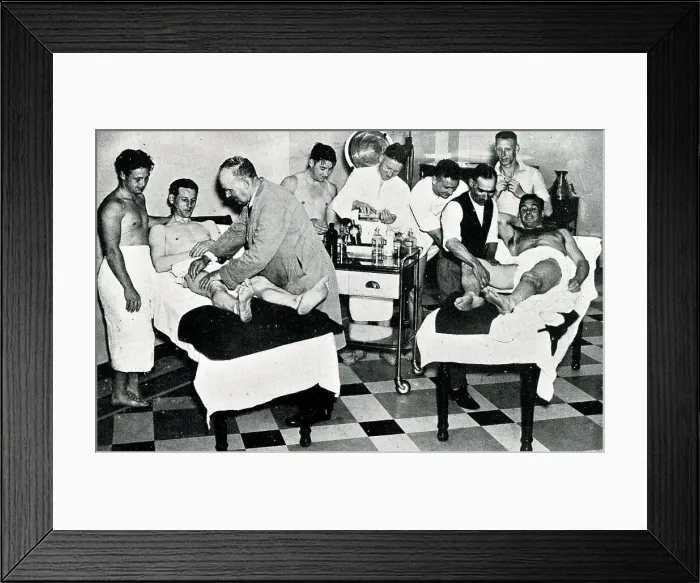 Framed Print : Mr Hardy, Tottenham Hotspur trainer, massage demonstration Framed Print : Mr Hardy, Tottenham Hotspur trainer, massage demonstration