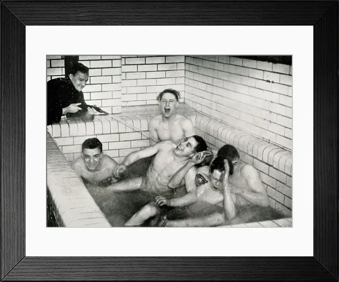 Framed Print : Sheffield United footballers in communal bath Framed Print : Sheffield United footballers in communal bath
