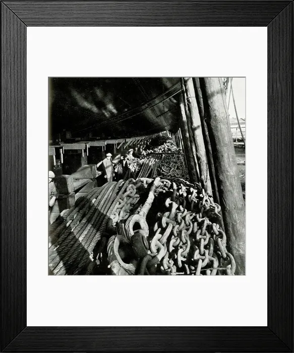 Framed Print : RMS Queen Mary, coils of chains piled under hull Framed Print : RMS Queen Mary, coils of chains piled under hull